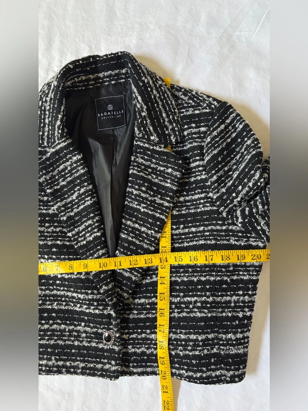Bagatelle Collection Cropped Tweed Blazer Jacket Women’s M Black White